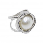 Inel elegant pentru esarfa din metal Cod PIMS009AA Argintiu cu perla